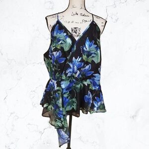 New Maree Pour Toi Plus Black, Blue & Green Floral Tank Top